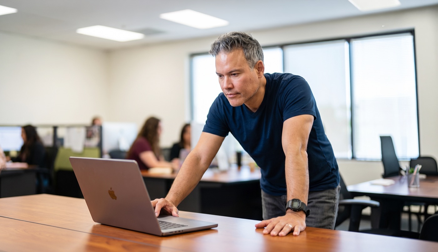 Cesar Contreras, founder of Cadyen, working at his laptop